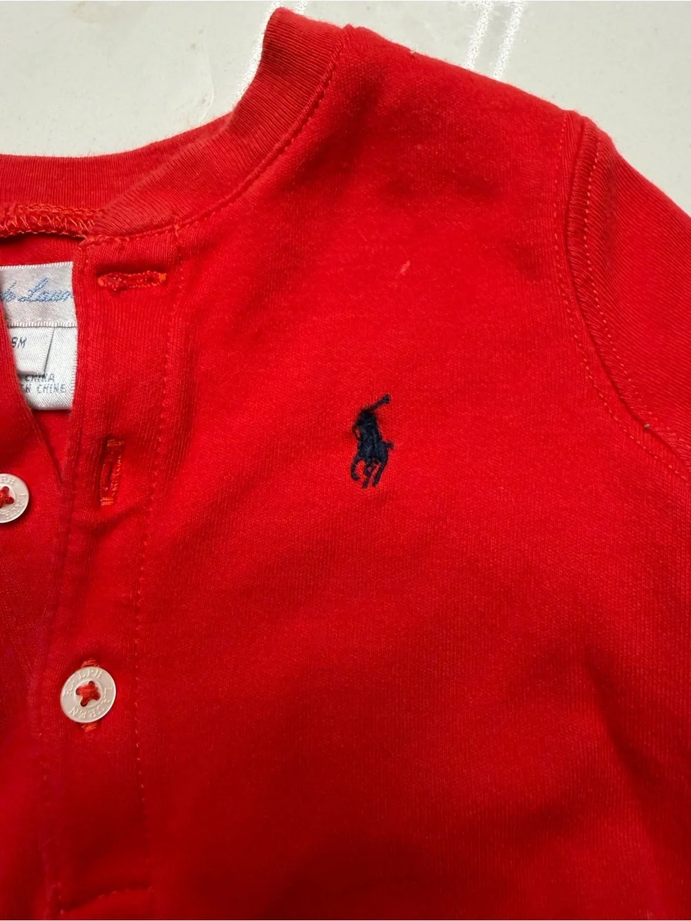 Ralph Lauren Red Baby Onesie with Polo Tag